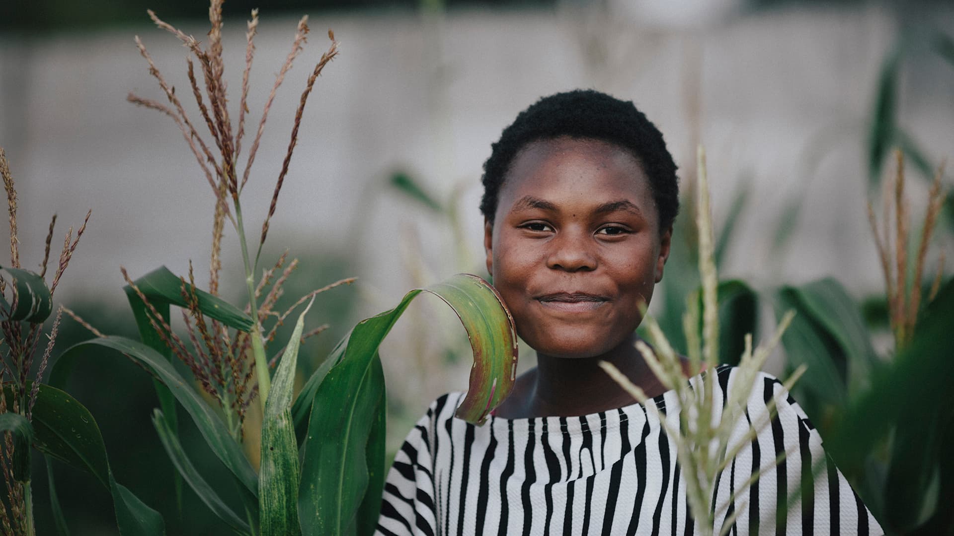 Photo: Anna Hugosson Zimbabwean woman standing in a field with green crops.
